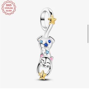 925 Star Catching Kitty Jewelry Charm-NEW